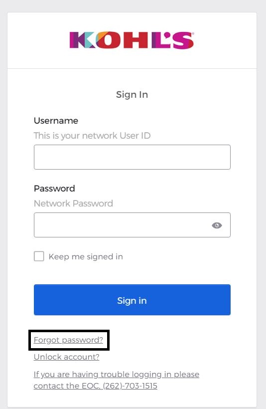 Recover MyHR KohlsLogin Password